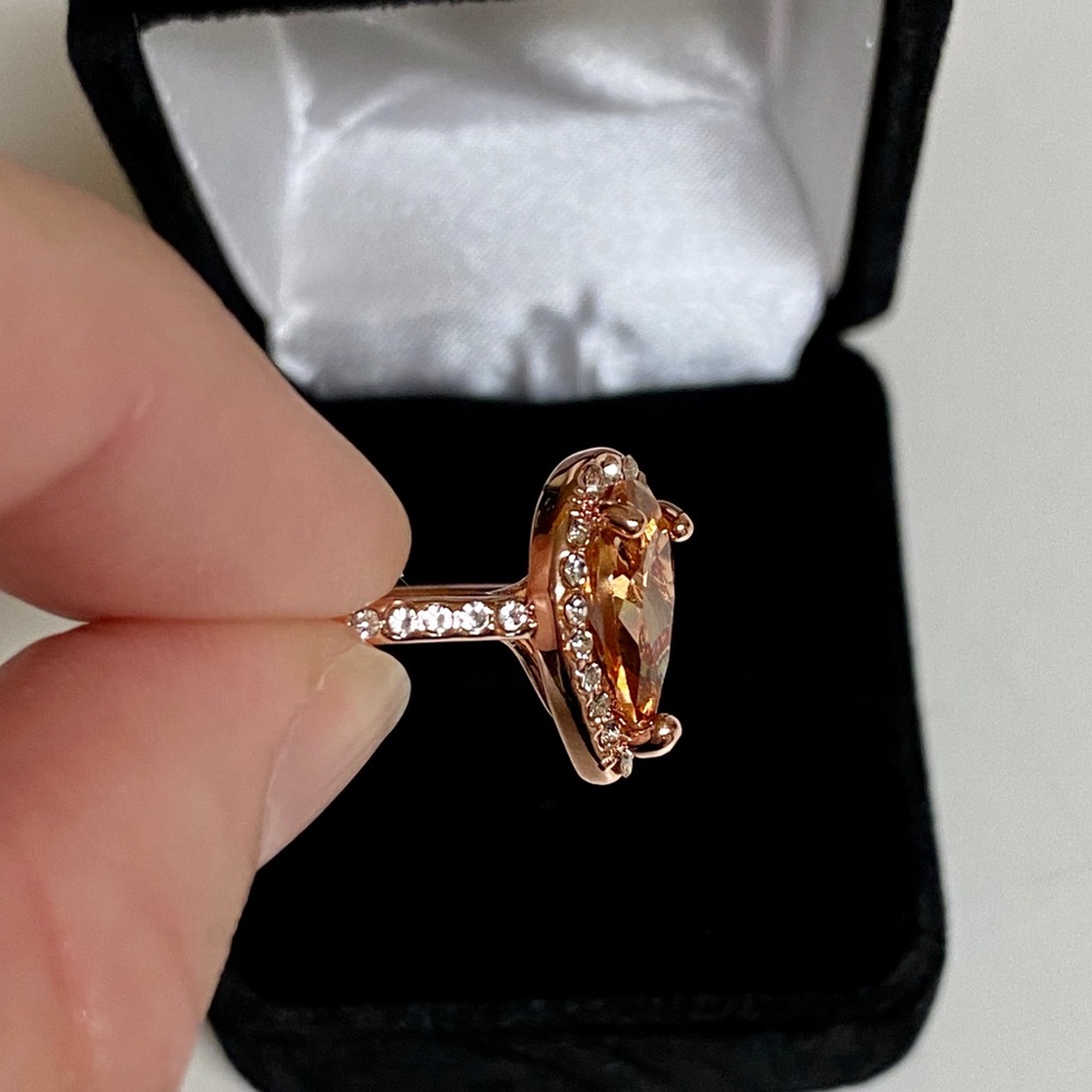 Pear Shaped 14k Rose Gold Halo Engagement Ring - Picture 3 of 7